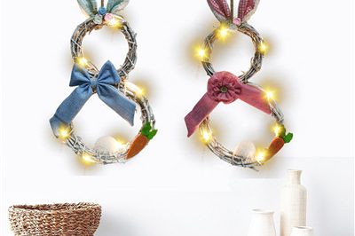 Easter decoration white rabbit shape rattan ring (6)