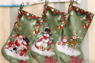 Green large printed christmas stockings gift candy stockings (1)