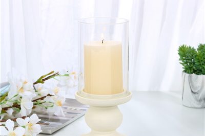 Short cylinder table simple white glass candle holders (2)