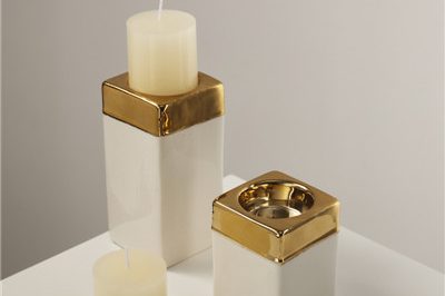 Table decorations gold white square candle holder (3)