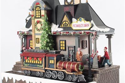 Wholesale animated moving train station christmas village (5)