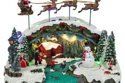 Wholesale led musical flying sleigh scene model christmas decoration (1)
