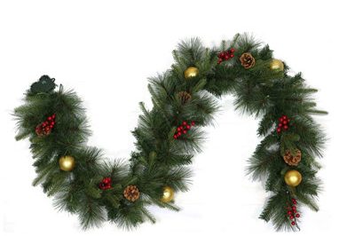 Green artificial christmas garland pine cones (3)