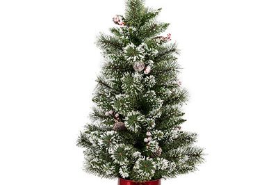 Mini table top snowy style pine needles christmas tree (7)