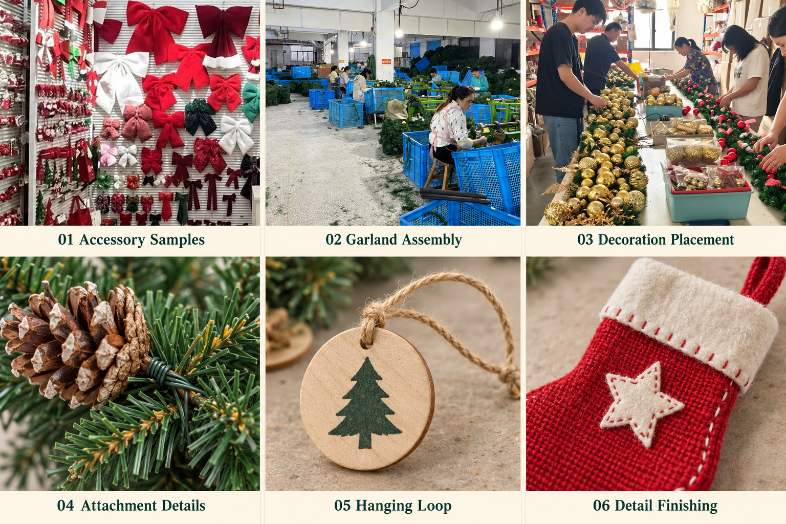 Christmas decoration assembly, pinecone attachment, hanging loops and stocking stitching.