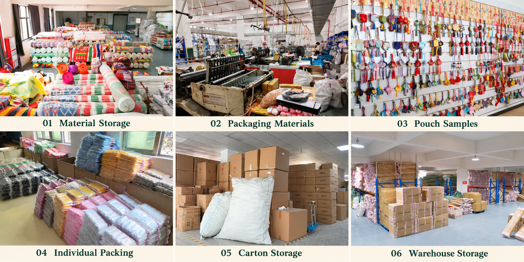 Christmas decoration packaging materials, individually packed products and carton storage.