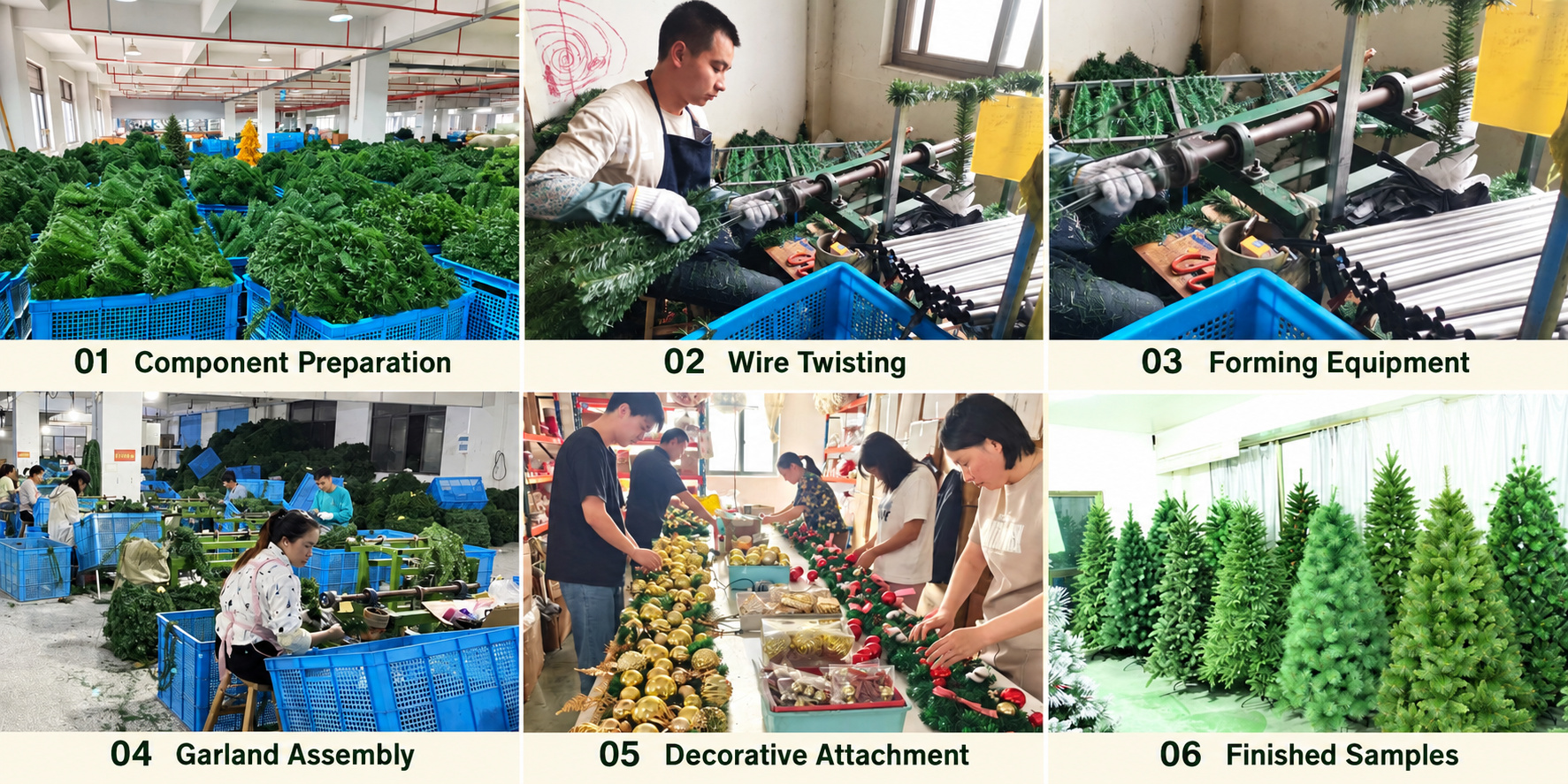 Christmas decoration wire twisting, forming equipment and garland assembly.