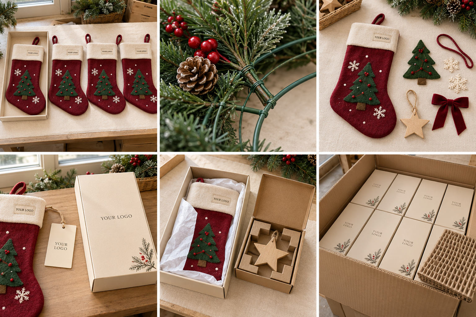 Red Christmas OEM products with accessory checks and branded boxes.