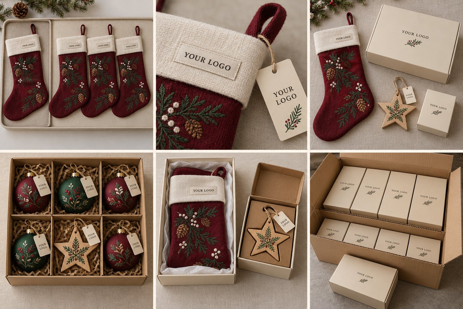 Red private label Christmas decorations with label checks and export packing.